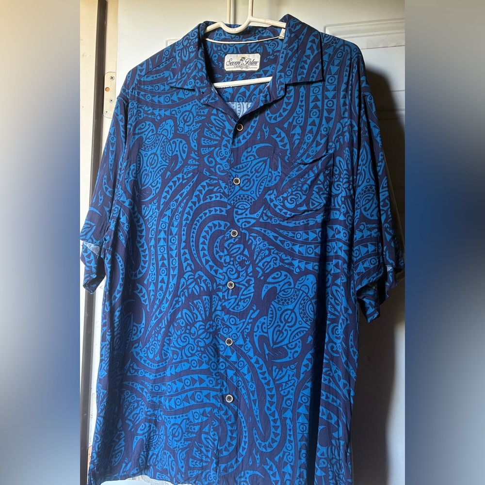 Ocean Blue and Black Patterned Casual Shirt